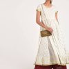 Women CHEERA | Women'S Off-White Cotton Beautiful Gold Print Back Dori Latkan Anarkali Kurta Only - Cheera Off White