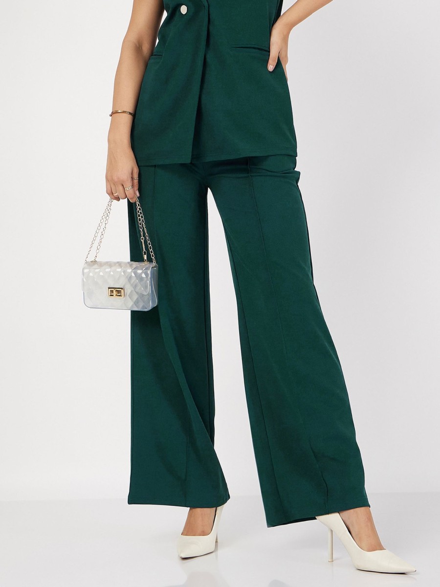 Women Lyush | Women'S Emerald Front Dart Palazzo Pants - Lyush