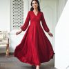 Women Saras The Label USA | Women'S Embroidered Red Gown (1Pc) - Saras The Label Usa