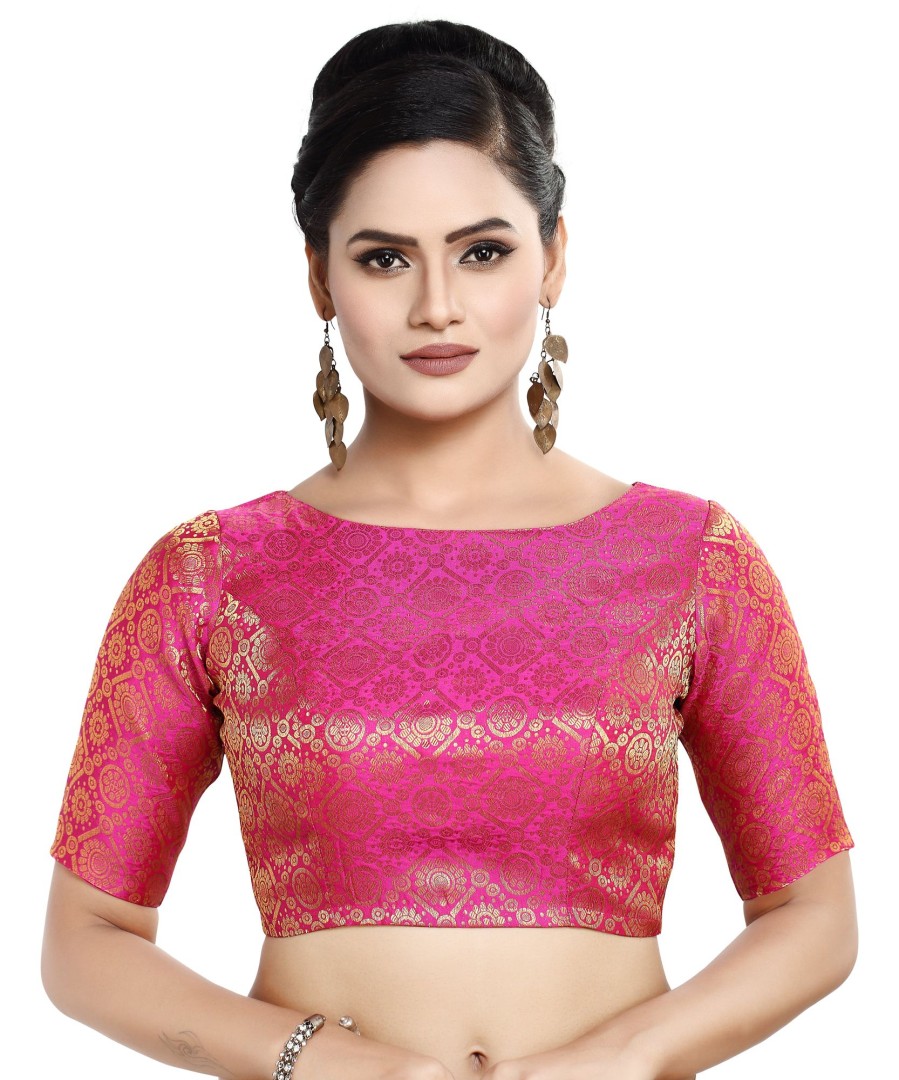 Women Madhu Fashion | Women'S Polyester Half Sleeve Saree Blouse - Madhu Fashion Pink