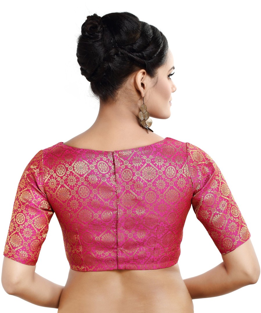 Women Madhu Fashion | Women'S Polyester Half Sleeve Saree Blouse - Madhu Fashion Pink