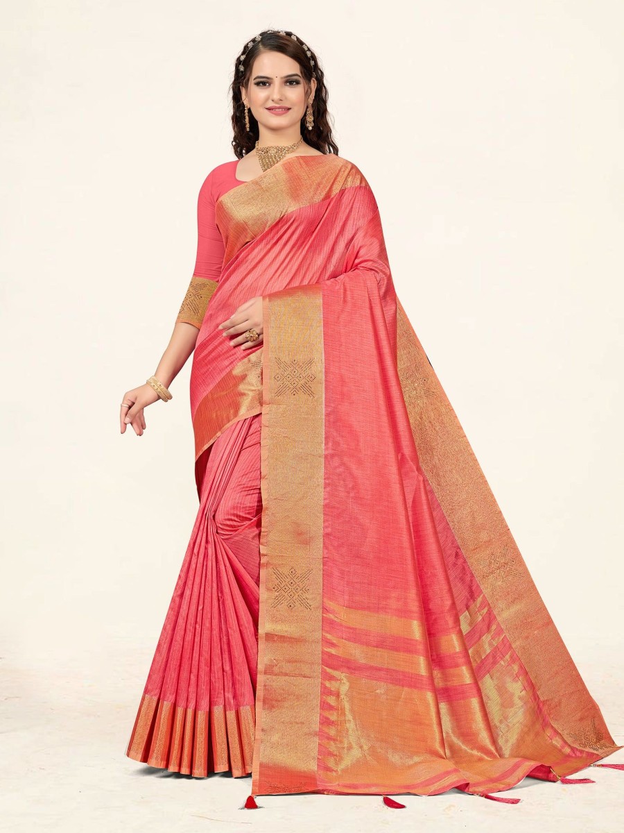 Women Sweet Smile | Women'S Light Color Stylish Saree With Blouse Set - Sweet Smile Pink