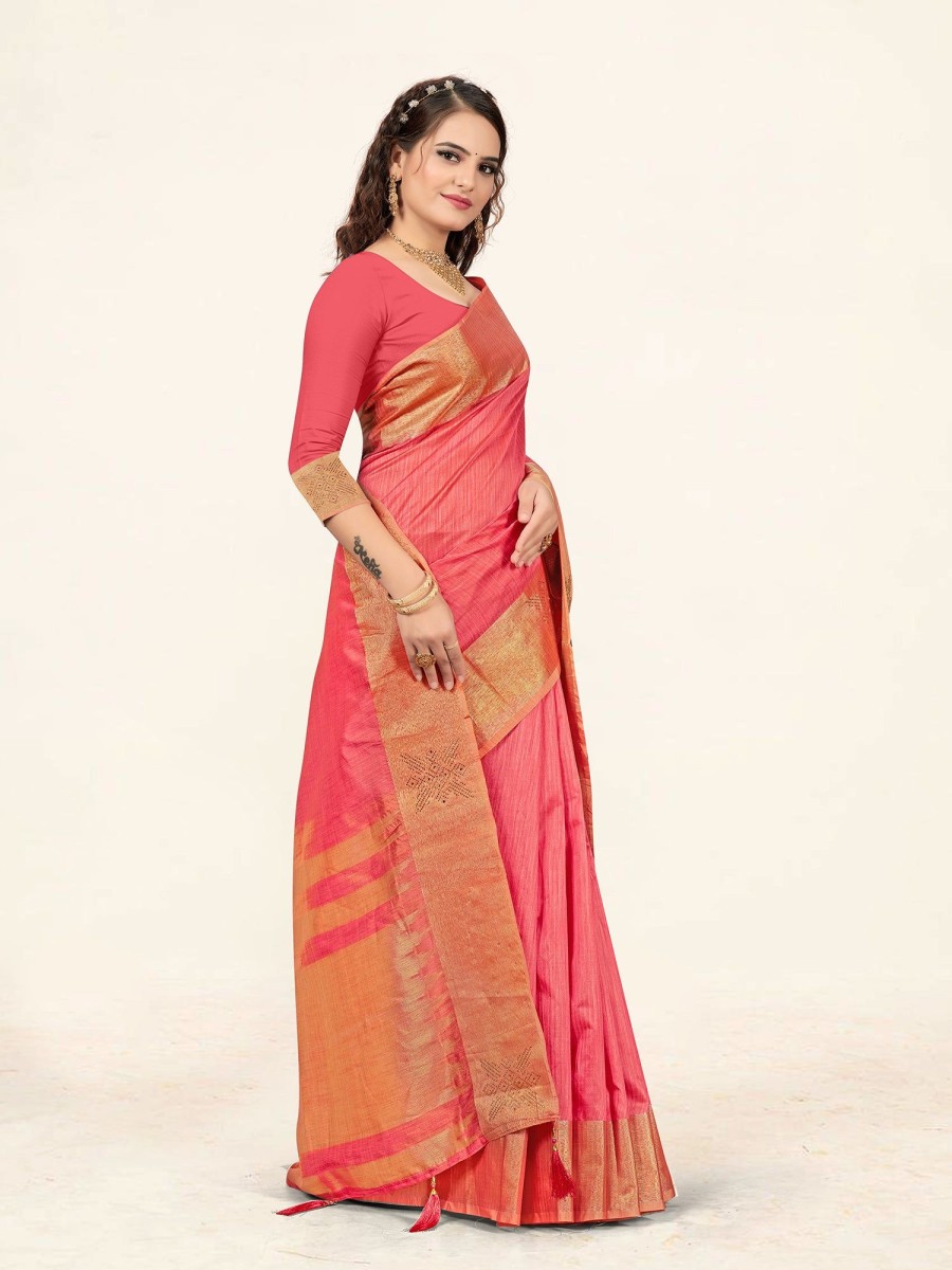 Women Sweet Smile | Women'S Light Color Stylish Saree With Blouse Set - Sweet Smile Pink