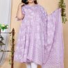 Women Miravan | Women'S Plus Size Floral Flared Sleeves Anarkali Kurta With Dupatta - Miravan Lavender