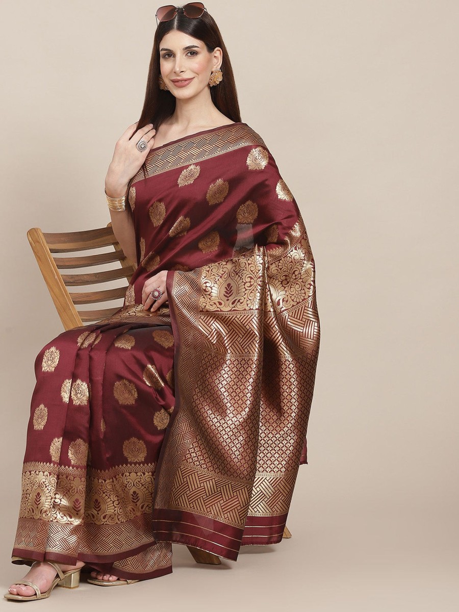 Women Varanga | Women'S Color Banarasi Silk Saree With Blouse - Varanga Maroon