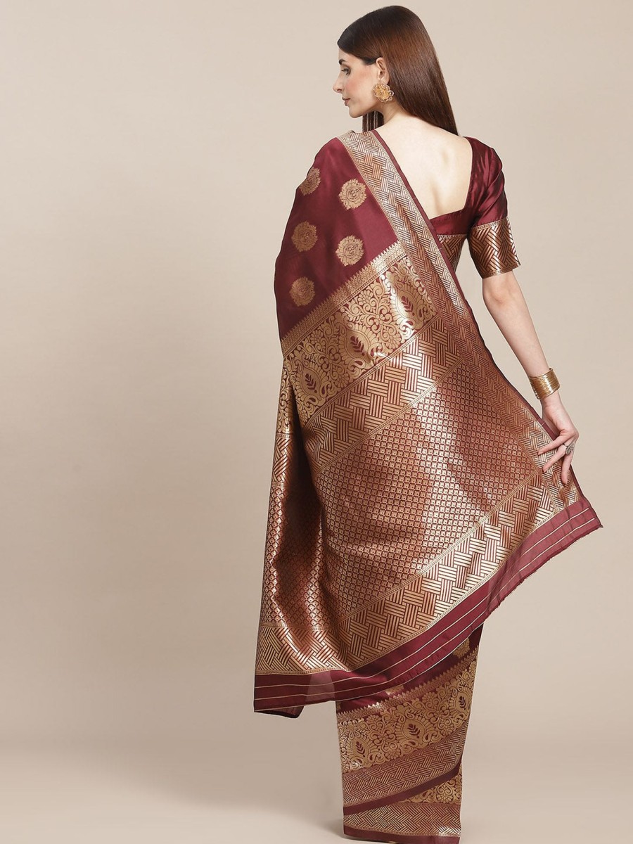 Women Varanga | Women'S Color Banarasi Silk Saree With Blouse - Varanga Maroon