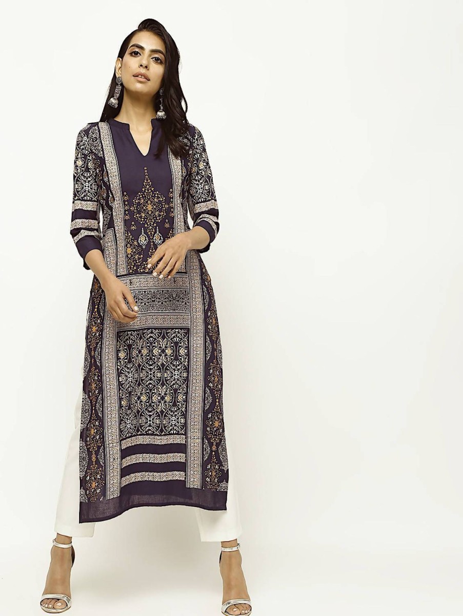 Women CHEERA | Women'S Straight Printed Kurta Only - Cheera Blue