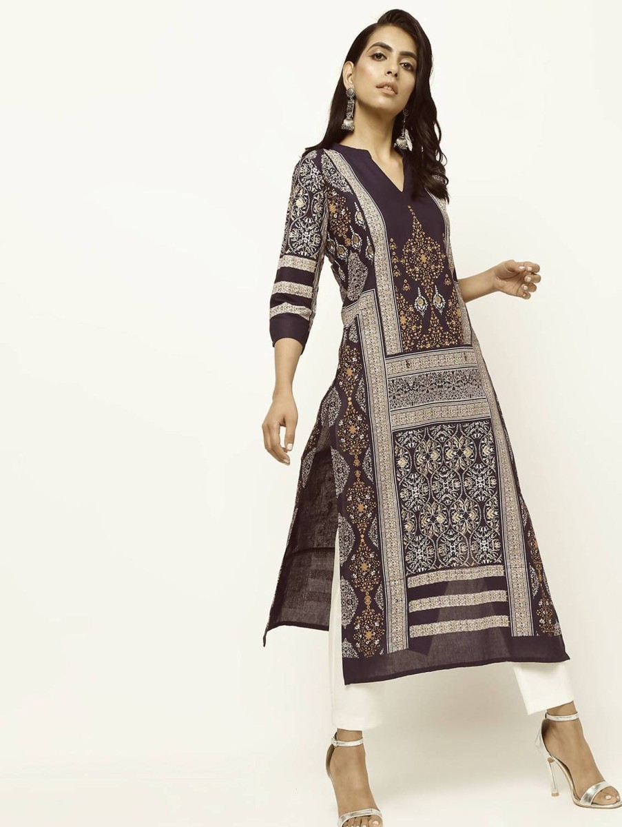 Women CHEERA | Women'S Straight Printed Kurta Only - Cheera Blue