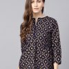 Women Wahe-NOOR | Women'S Navy Blue U0026 Golden Printed A-Line Top - Wahe-Noor