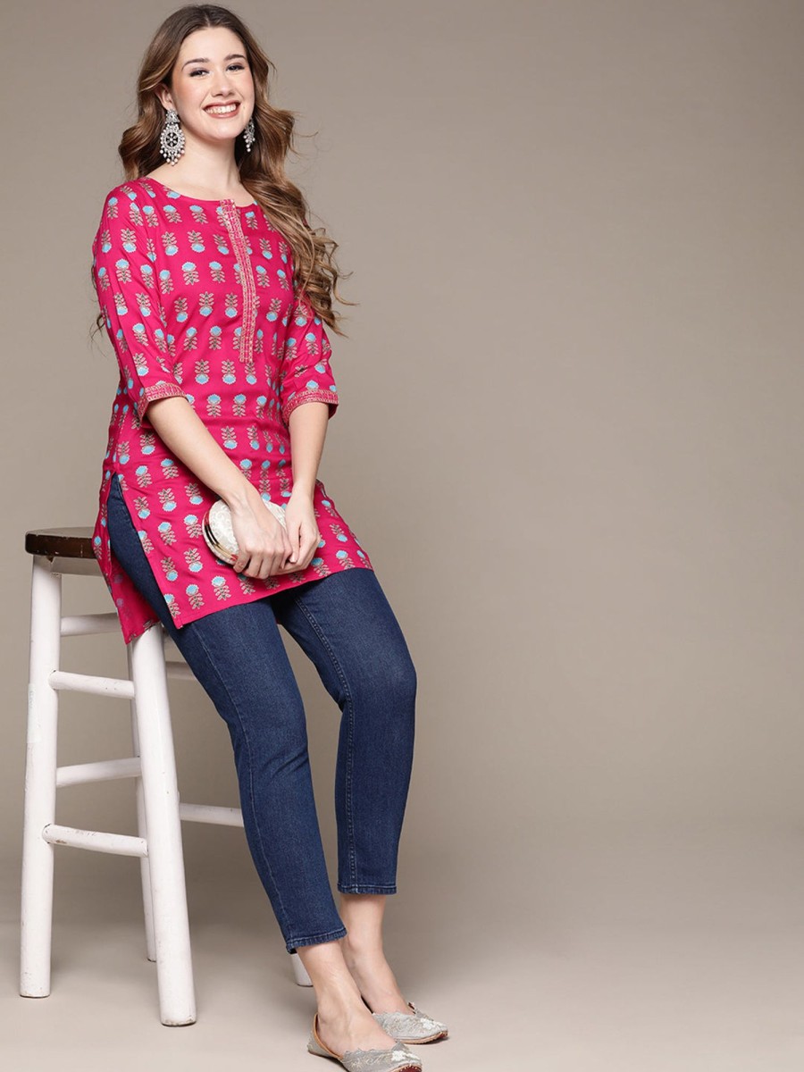 Women Anubhutee USA | Women'S Pink Printed Tunic - Anubhutee Usa