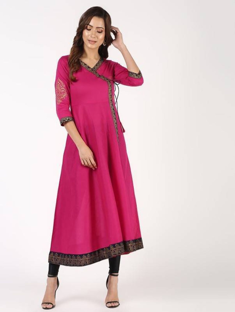 Women Aniyah | Women'S Block Print Anarkali Kurta - Aniyah Magenta