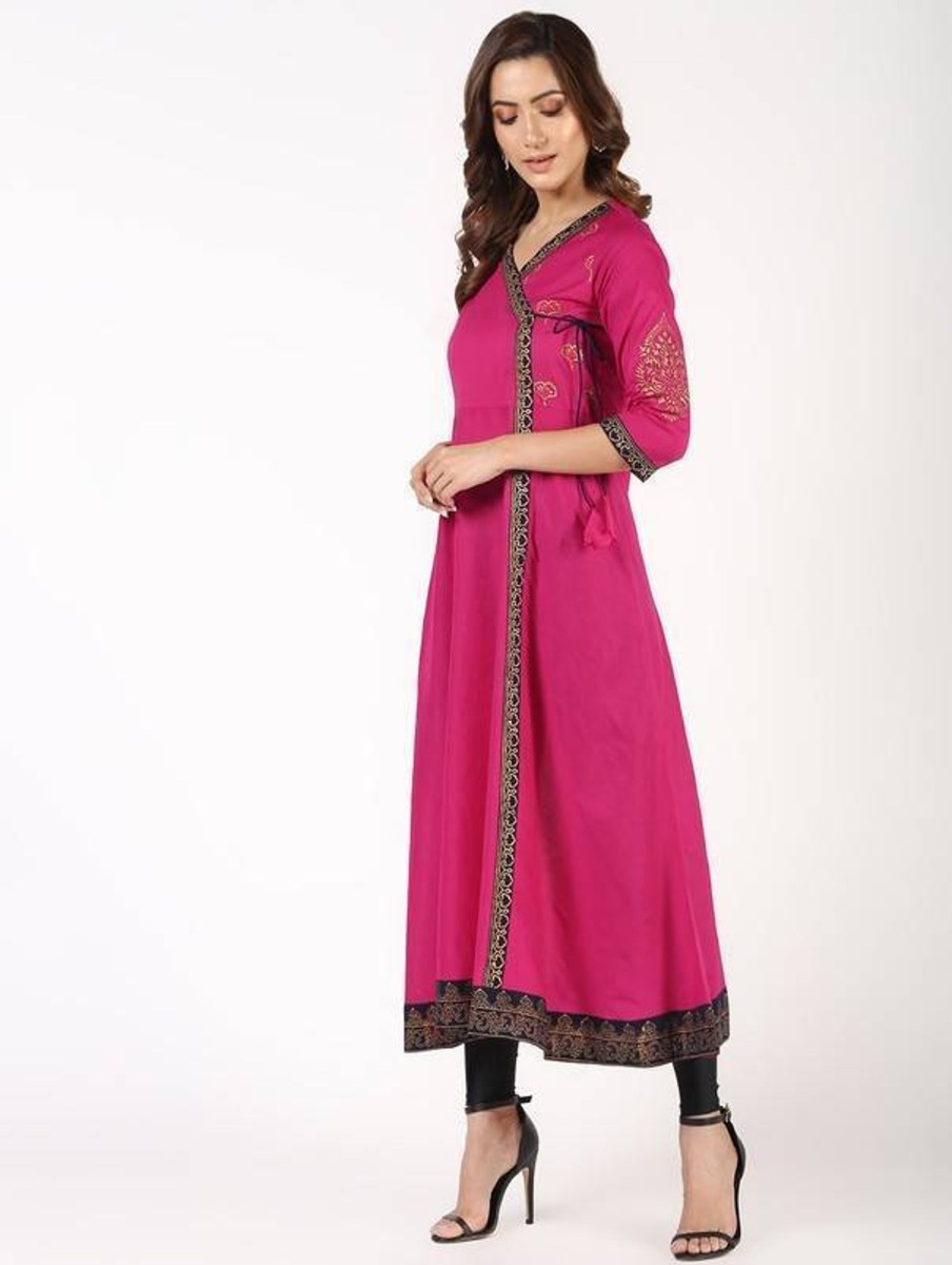 Women Aniyah | Women'S Block Print Anarkali Kurta - Aniyah Magenta