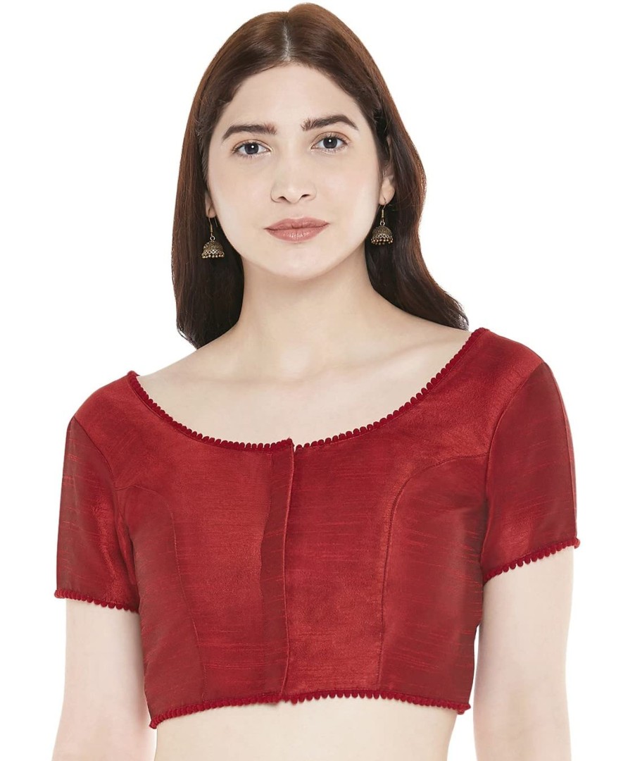 Women Shringaar | Women'S Polyester Solid Short Sleeve Saree Blouse. - Shringaar Maroon