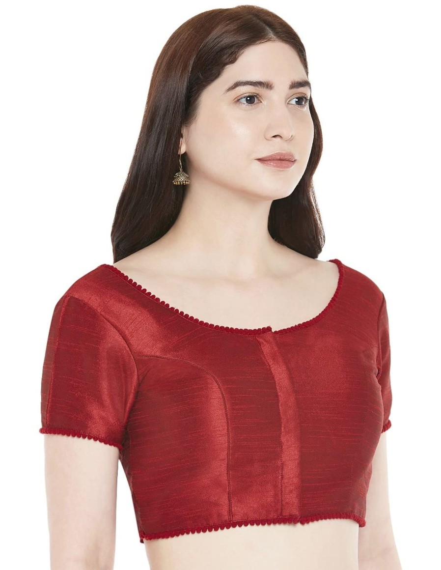 Women Shringaar | Women'S Polyester Solid Short Sleeve Saree Blouse. - Shringaar Maroon