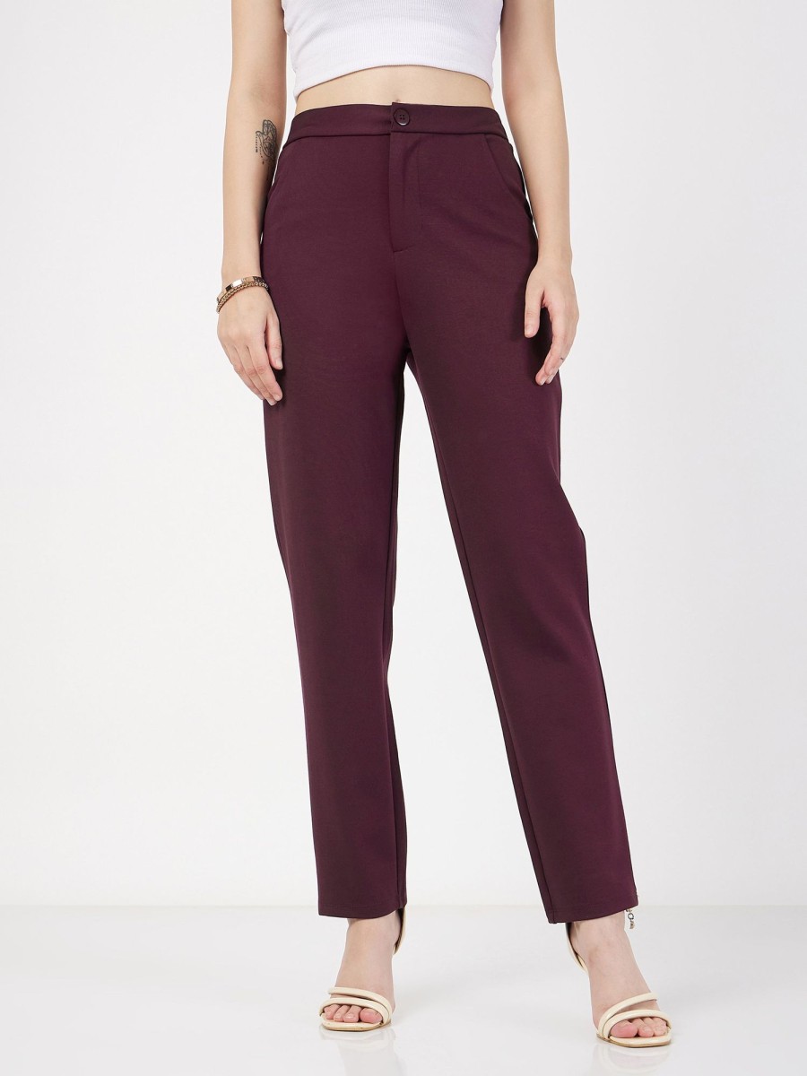 Women Lyush | Women'S Burgundy Roma Tapered Pants - Lyush