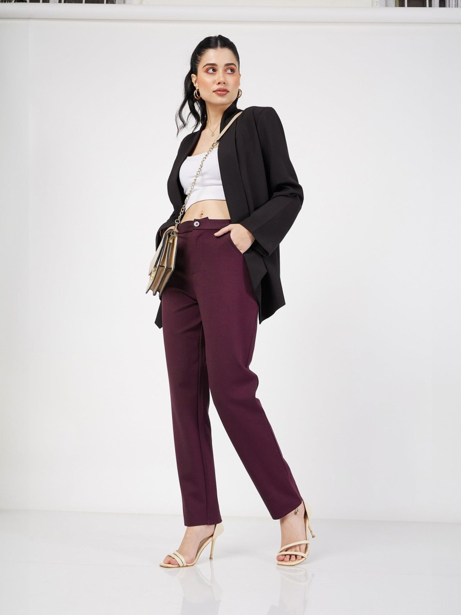 Women Lyush | Women'S Burgundy Roma Tapered Pants - Lyush