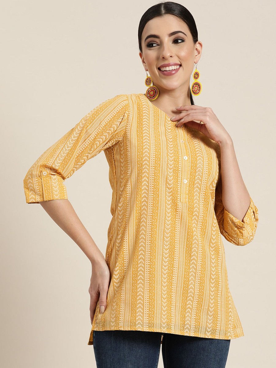 Women Juniper | Women'S Georgette Printed High-Low Tunic - Juniper Yellow