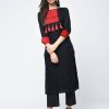 Women Aniyah | Women'S Tassels Color Block Straight Kurta - Aniyah Black