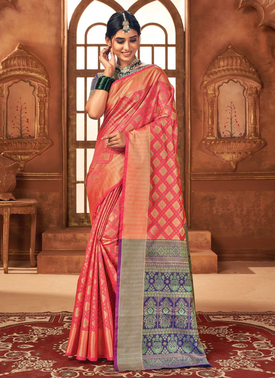 Women Sangam Prints | Women'S Patola Silk Woven Zari Work Traditional Saree - Sangam Prints Pink