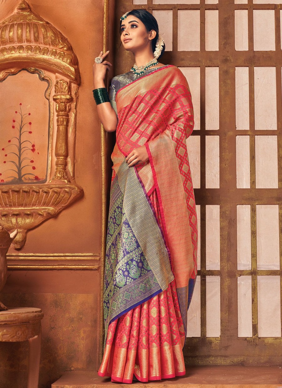 Women Sangam Prints | Women'S Patola Silk Woven Zari Work Traditional Saree - Sangam Prints Pink