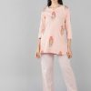 Women Ahika | Women'S Cotton Floral Printed Night Suit - Ahika Peach