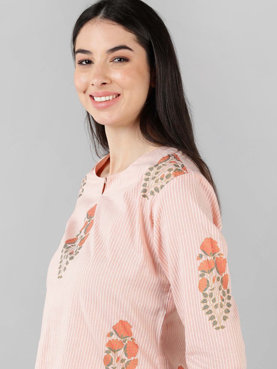 Women Ahika | Women'S Cotton Floral Printed Night Suit - Ahika Peach