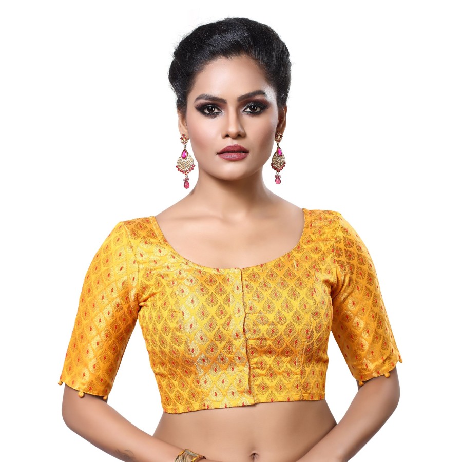 Women Madhu Fashion | Women'S Brocade Elbow Length Sleeve Readymade Saree Blouse - Madhu Fashion