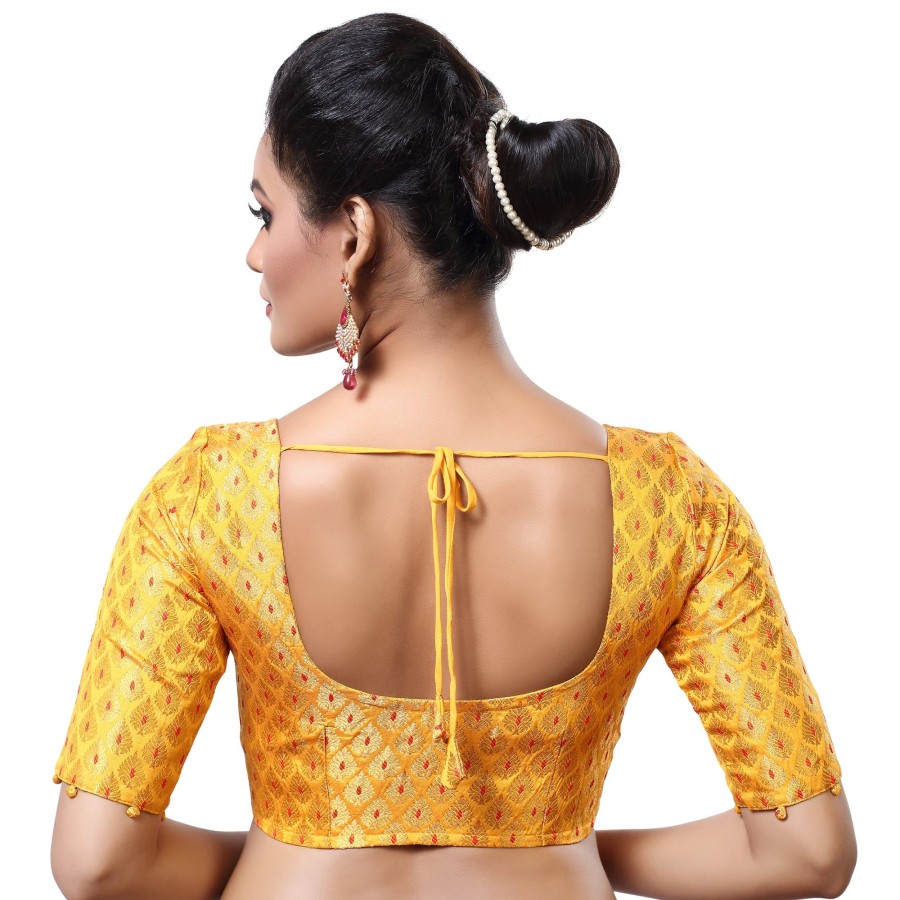 Women Madhu Fashion | Women'S Brocade Elbow Length Sleeve Readymade Saree Blouse - Madhu Fashion