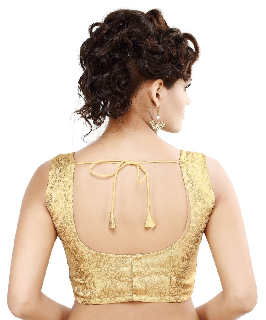 Women Madhu Fashion | Women'S Rich En Banaras Brocade Sleeveless Readymade Saree Blouse - Madhu Fashion Gold