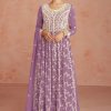 Women Monjolika | Women'S Color Faux Georgette Embroidered Semi Stitched Palazzo Suit - Monjolika Lavender