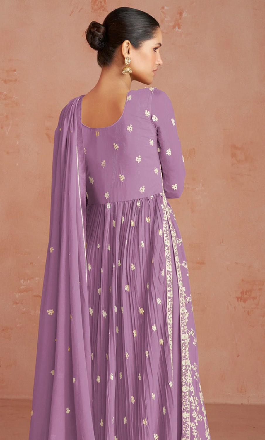 Women Monjolika | Women'S Color Faux Georgette Embroidered Semi Stitched Palazzo Suit - Monjolika Lavender