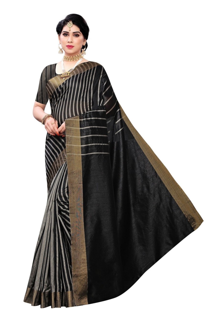 Women Vamika | Women'S Vamika Black Cotton Silk Weaving Saree - Vamika