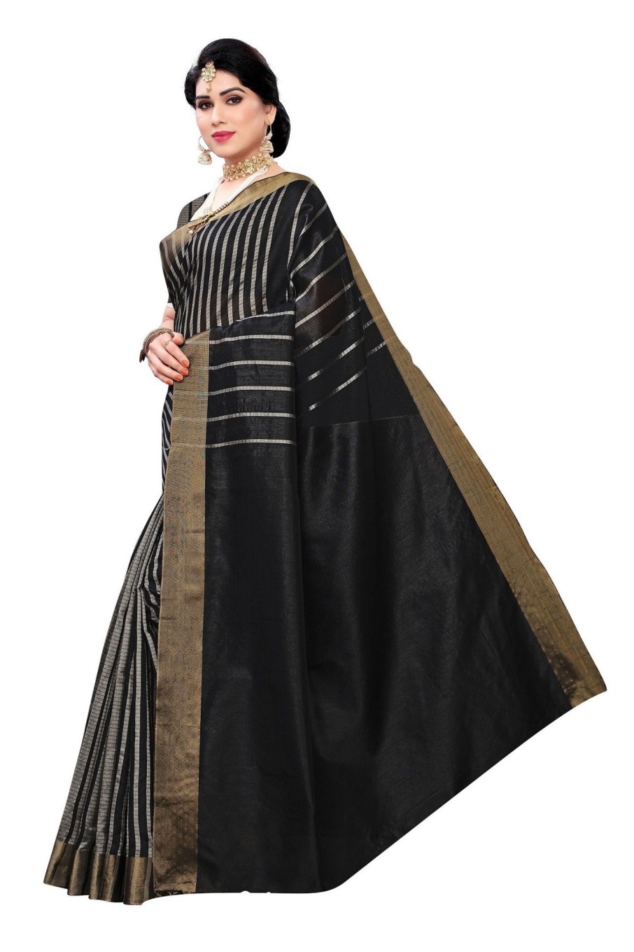 Women Vamika | Women'S Vamika Black Cotton Silk Weaving Saree - Vamika