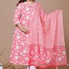 Women Miravan | Women'S Plus Size Cotton Floral Print Anarkali Kurta With Dupatta - Miravan Pink