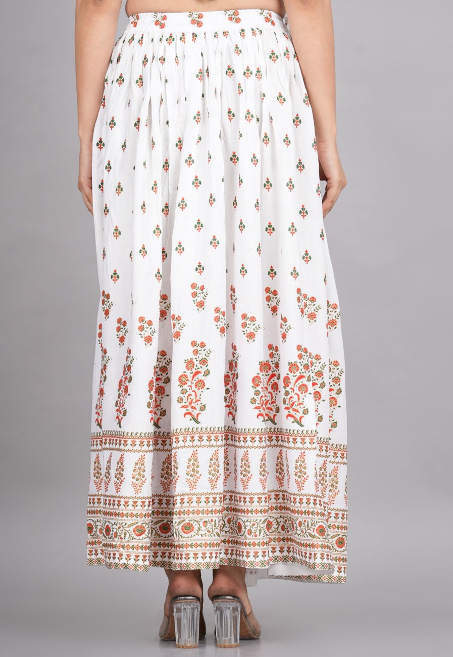 Women House of RP | Women'S Rayon Ethnic Printed Circular Skirt - House Of Rp White