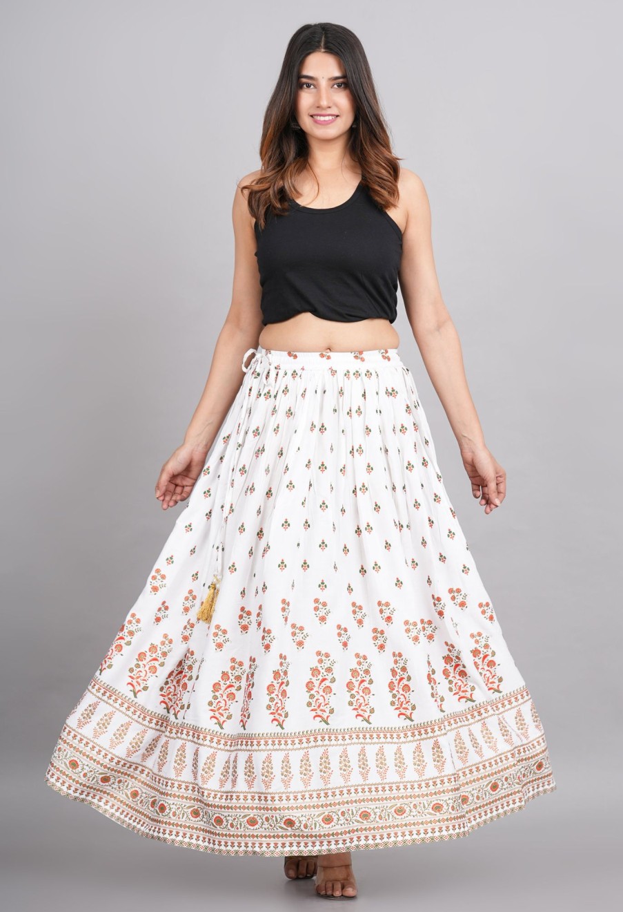 Women House of RP | Women'S Rayon Ethnic Printed Circular Skirt - House Of Rp White