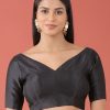 Women Royal Dwells | Women'S Toned Pure Silk Plain Readymade Blouse - Royal Dwells Black