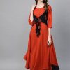 Women Meeranshi | Women'S Red U0026 Black Printed Layered Detail Anarkali Kurta - Meeranshi Coral