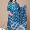 Women Miravan | Women'S Plus Size Printed Anarkali Kurta With Dupatta - Miravan Blue