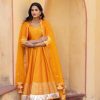 Women Pomcha Jaipur | Women'S Amber Taffeta Silk Anarkali Set - Pomcha Jaipur Orange