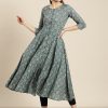 Women SHAE | Women'S Sea Green Floral Front Open Anarkali Kurta - Shae