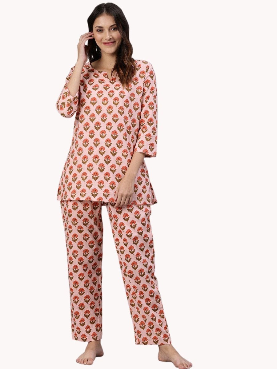 Women NOZ2TOZ | Women'S Pink Cotton Loungewear /Nightwear Set - Noz2Toz