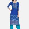 Women NOZ2TOZ | Women'S Blue Ajrakh Hand Block Cotton Printed Straight Kurta - Noz2Toz