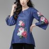 Women Bhama Couture USA | Blue U0026 Pink Printed High-Low Tunic - Bhama Couture Usa