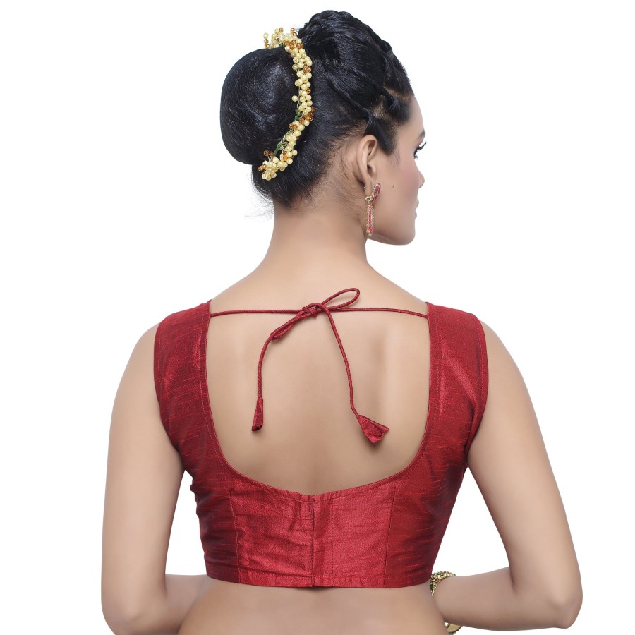 Women Madhu Fashion | Women'S Poly Raw Silk Sleeveless Stitched Saree Blouse - Madhu Fashion Maroon