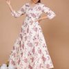 Women Miravan | Women'S Floral Printed Anarkali Kurta With Palazzo - Miravan Pink