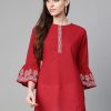 Women Wahe-NOOR | Women'S Straight Maroon Bell Sleeved Tunic - Wahe-Noor