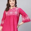 Women Wahe-NOOR | Women'S Pink Embroidered Empire Top - Wahe-Noor