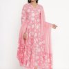 Women Miravan | Women'S Cotton Floral Print Anarkali Kurta With Dupatta - Miravan Pink