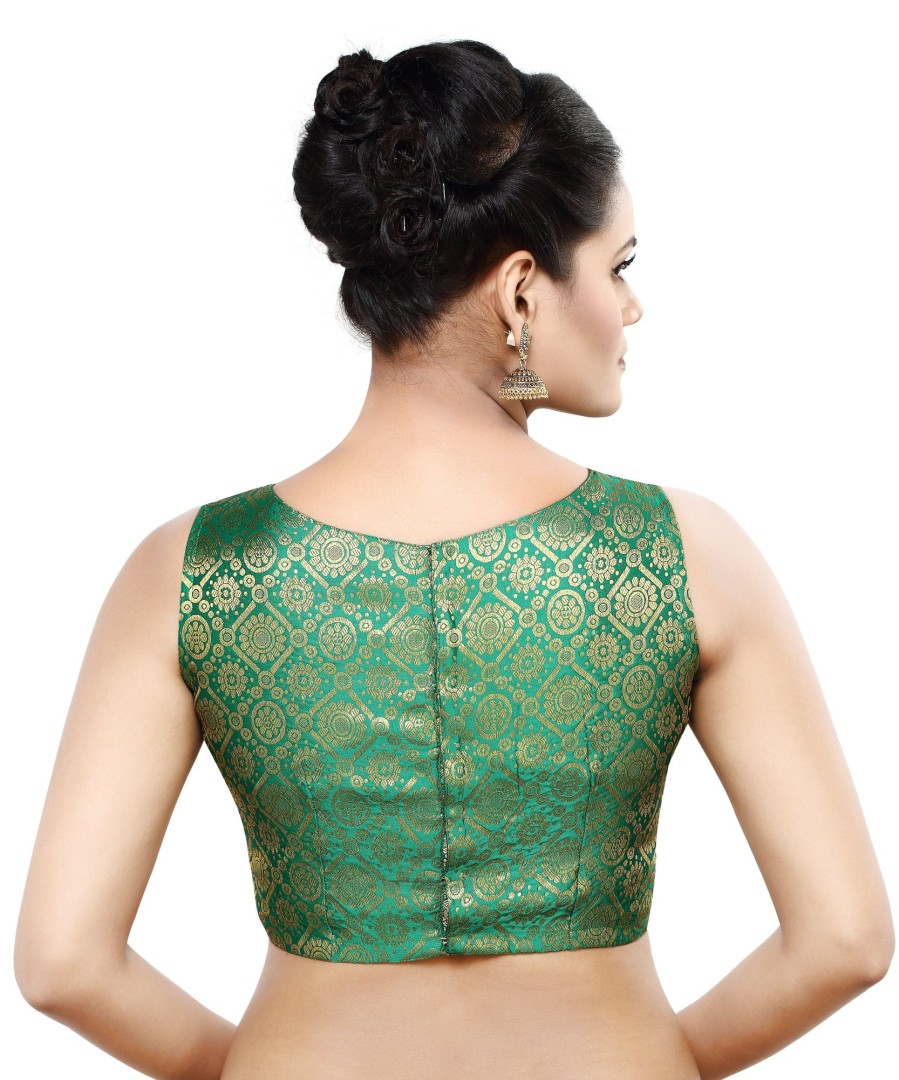 Women Madhu Fashion | Women'S Polyester Sleeveless Readymade Saree Blouse - Madhu Fashion Green